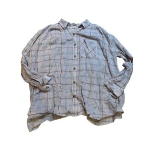 Free People Break My Stride Buttondown Top Pink Combo Medium M metallic